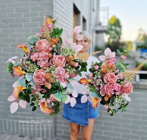 Tombstone decoration with apricot rose and autumn calla - composition + bouquet