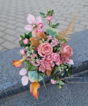 Décoration de pierre tombale avec Rose abricot et Calla d'automne - Composition + bouquet