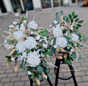 Tombstone decoration with white hydrangea- composition + bouquet