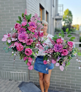 Décoration de pierre tombale avec peonia violet et rose - Composition + bouquet