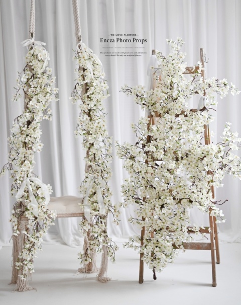 Zestaw girland z jabłoni - BIAŁE - 2x160 cm